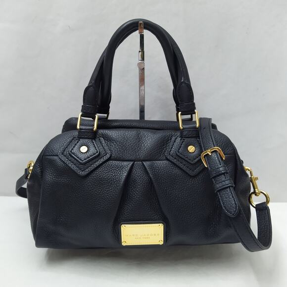 Marc Jacobs Black Pebbled Leather Double Handles Zipper Satchel Bag - Picture 1 of 16